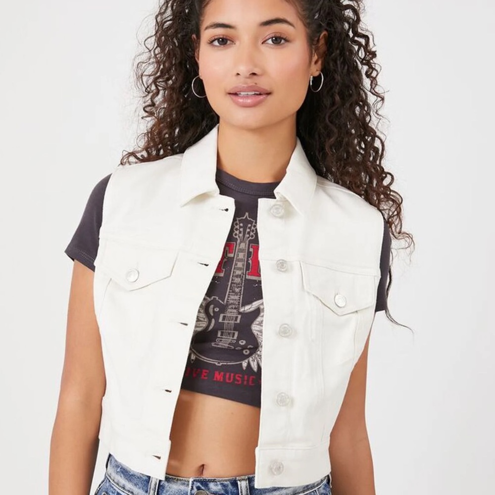 ‼️FINAL SALE‼️Crop White Denim Jean Vest Jacket Sleeveless Summer Fits M, L